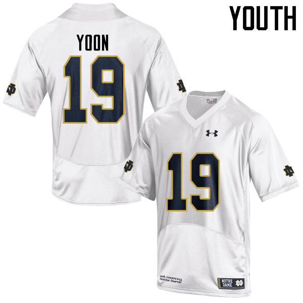 Youth #19 Justin Yoon Notre Dame Fighting Irish College Football Jerseys-White - Click Image to Close